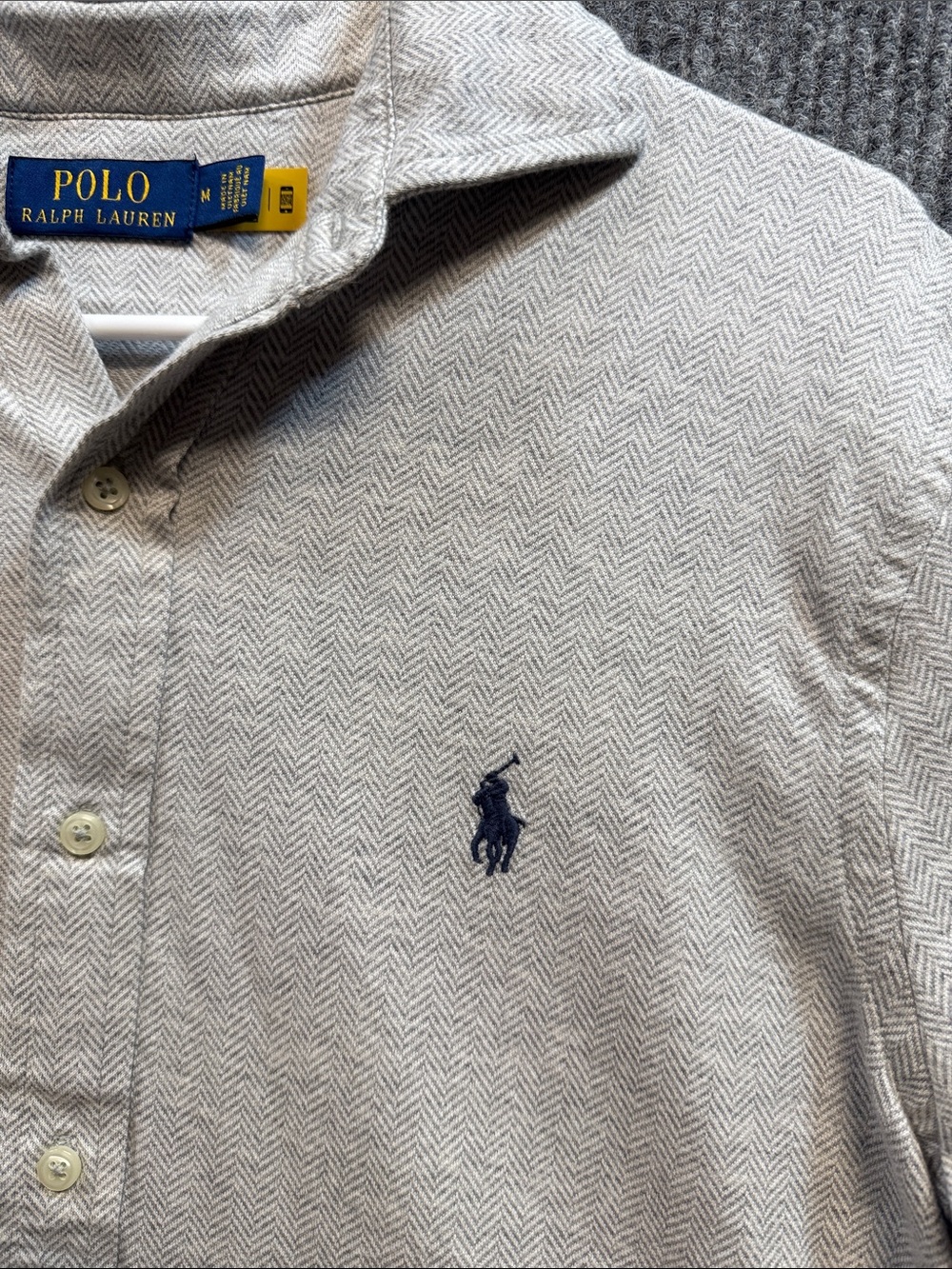 Polo by Ralph Lauren Men's Herringbone Button-Down Shirt - Light Gray Medium - Picture 3 of 10